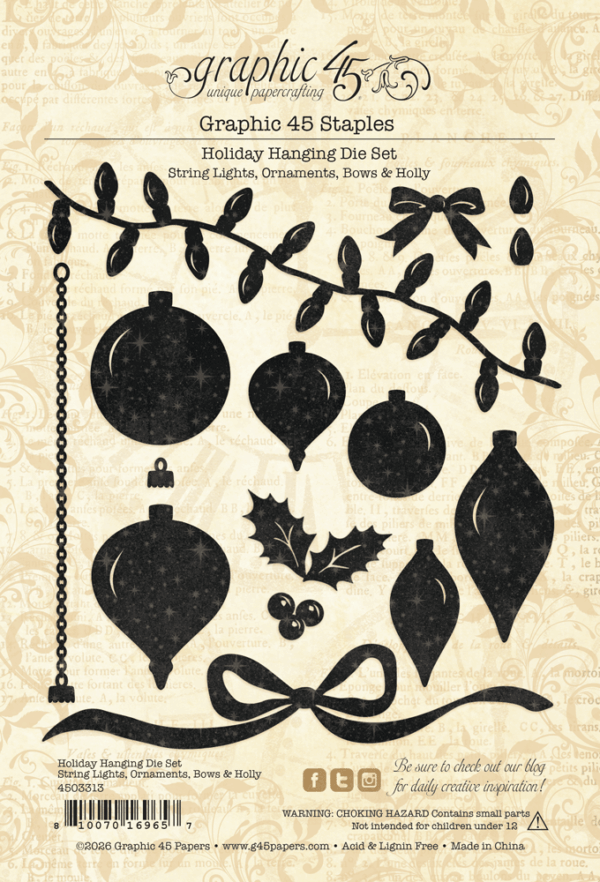 Holiday Hanging Die Set – String Lights, Ornaments, Bows & Holly