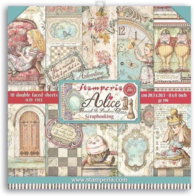 Stamperia Scrapbooking Double Faced Sheets Alice Through the Looking Glass - 8"x8" - Qty 1 - SBBS01