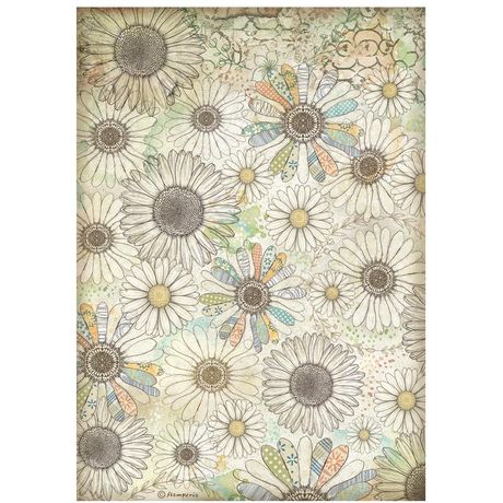 **PRE-ORDER ONLY** Stamperia Daisy Art Rice Paper Sheet A4 - Stylized Daisy Pattern