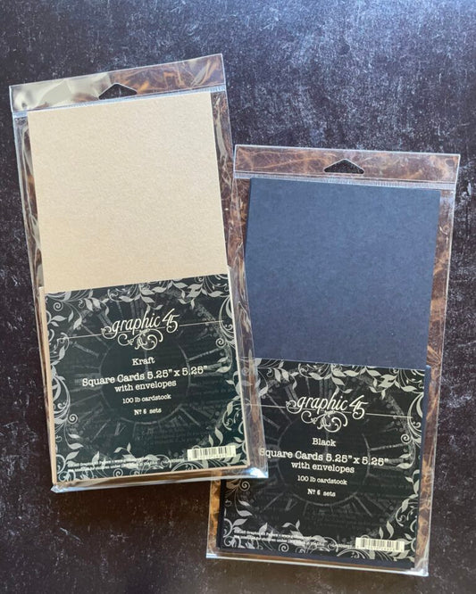 Graphic 45 Cardstock Black Square 5.25 X 5.25 With Envelopes