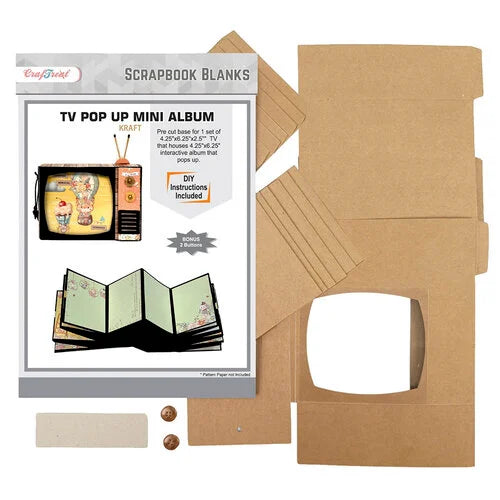 CrafTreat - Scrapbook Blanks - Mini Album - Tv Pop Up - Kraft