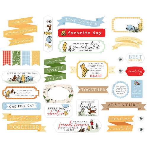 Echo Park Paper Company Title & Phrases Die Cut Cardstock Pieces Winnie the Pooh - Qty 32 - WTP363032
