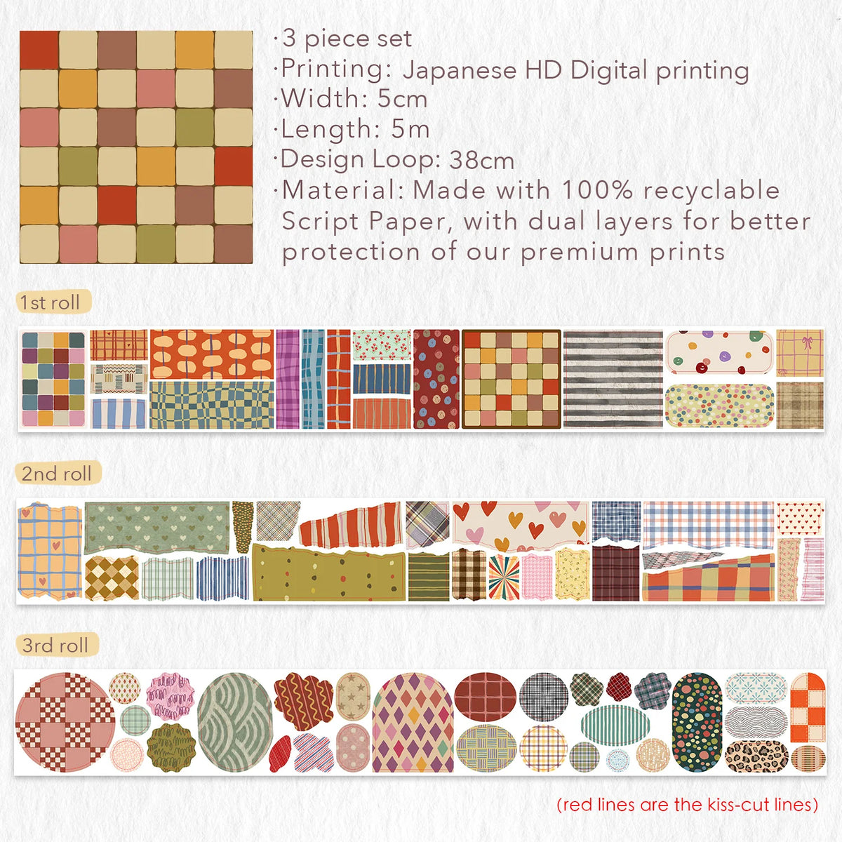 Washi Tape Store - Pre-cut Heritage Snippets Script Tape Set #2