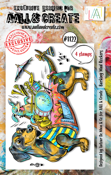 Aall & Create , #1122 - A7 Stamp Set - Barking Mad Rockers