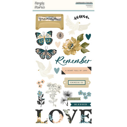 Simple Stories Remember chip board stickers – 24 stickers