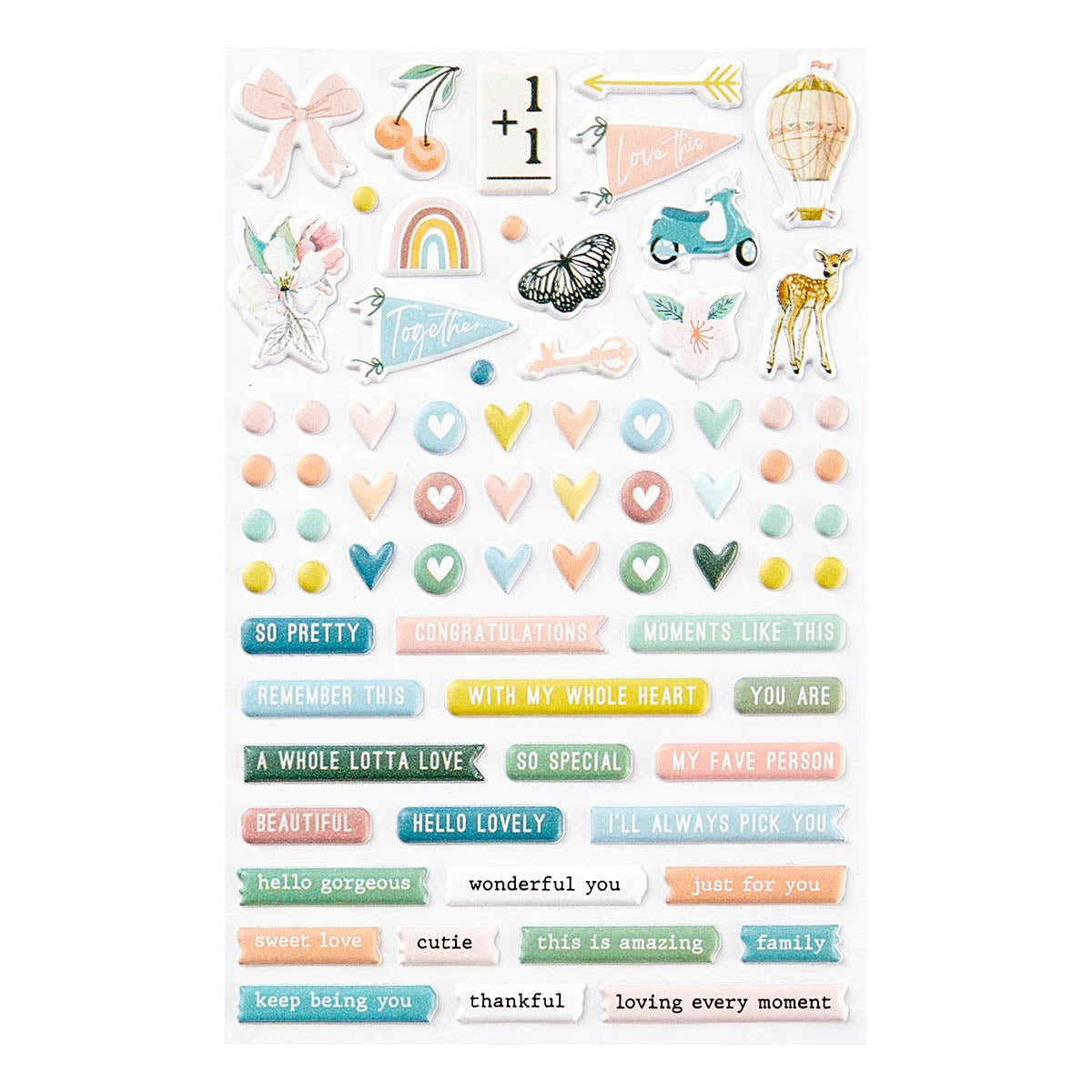Rosie's Studio Heartfelt Puffy Stickers 1 sheet