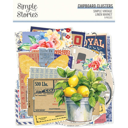 Simple Stories Chipboard Clusters Simple Vintage Linen Market - Qty 9 - 22728