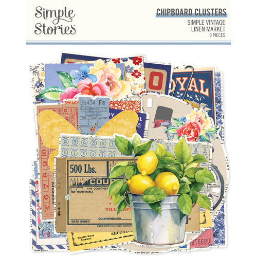Simple Stories Chipboard Clusters Simple Vintage Linen Market - Qty 9 - 22728