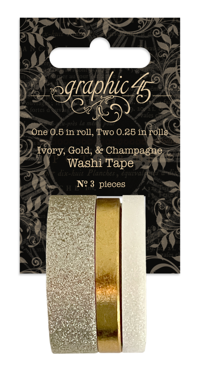 Graphic 45 Glitter & Gloss Washi Tape Ivory, Gold, Champagne