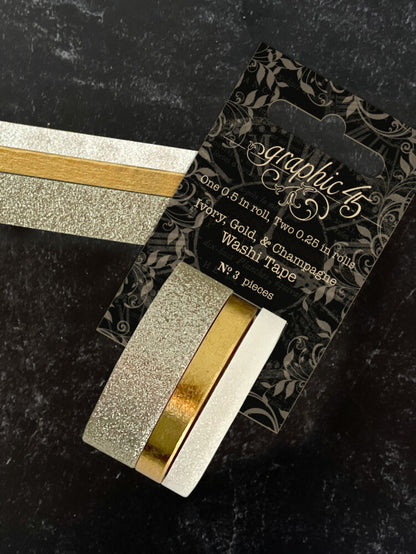 Graphic 45 Glitter & Gloss Washi Tape Ivory, Gold, Champagne