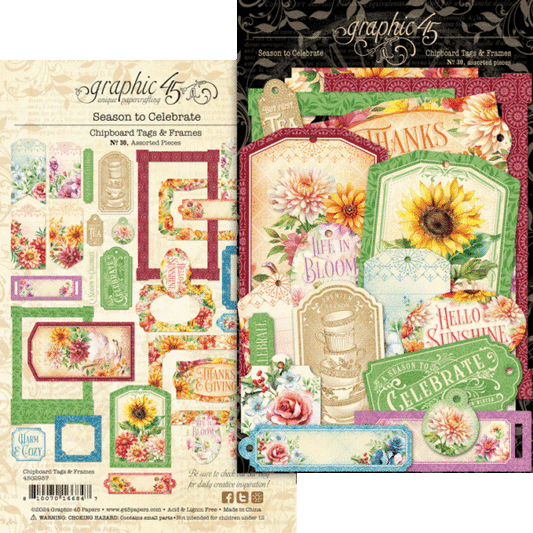 Graphic 45 Season To Celebrate Chipboard Tags & Frames