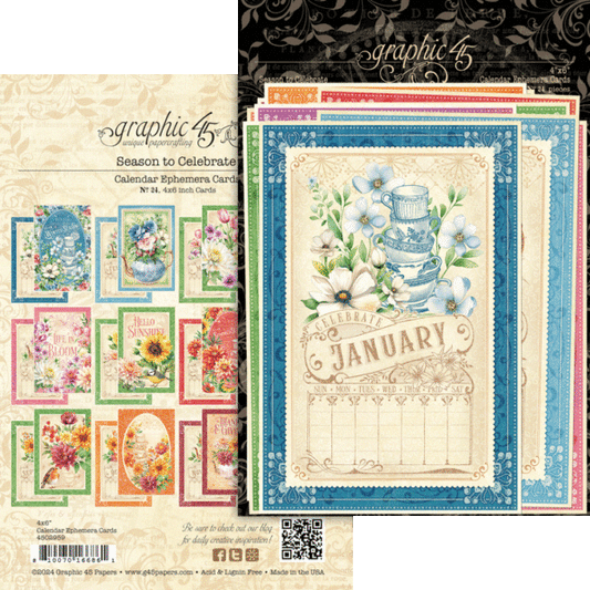 Graphic 45 Season To Celebrate Calendar Ephemera Cards4X6