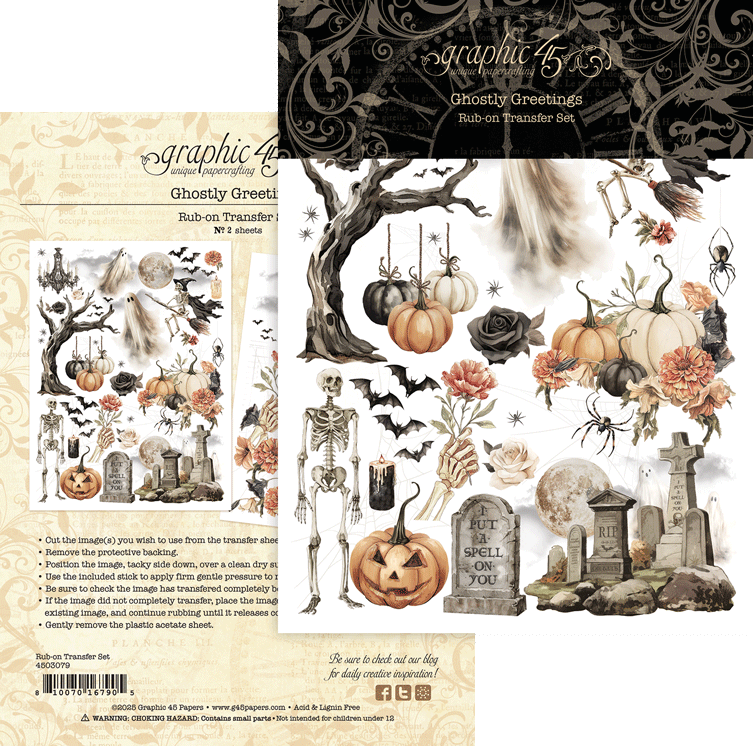 Graphic 45 Ghostly Greetings Rub-On Transfer Set