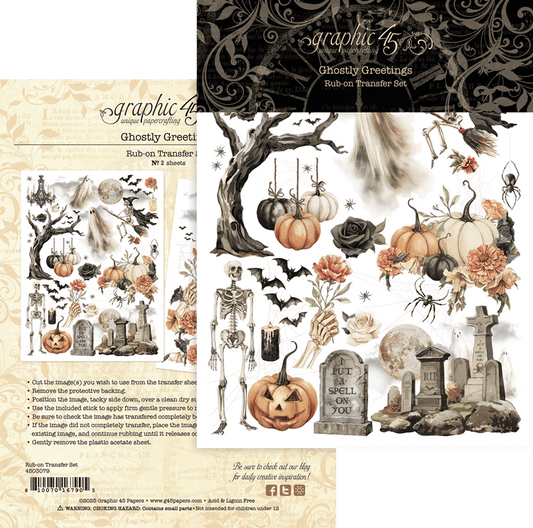 Graphic 45 Ghostly Greetings Rub-On Transfer Set