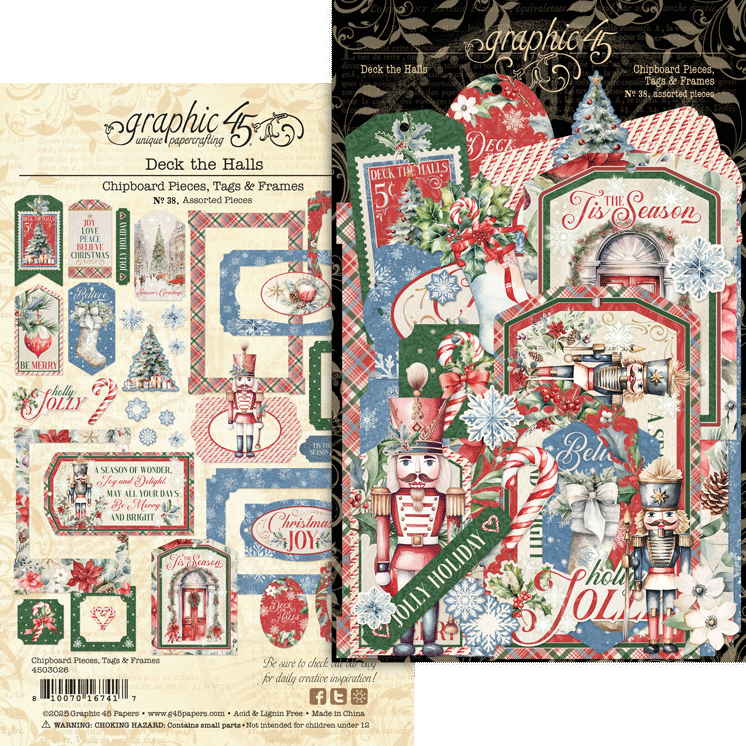 Graphic 45 Deck The Halls Chipboard Pieces And Tags