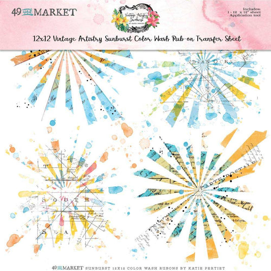 49 & Market Vintage Artistry Sunburst Collection - 12" x 12" Color Wash Rub On Transfer Sheet