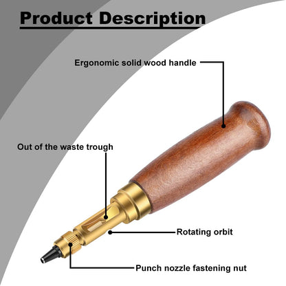 Bookbinding Adjustable Leather Japanese Hole Punching Tool Automatic Puncher with Wooden Handle Hollow Hole Punch with 6 Tips Size (1.5mm/2mm/2.5mm/3mm/3.5mm/4mm)