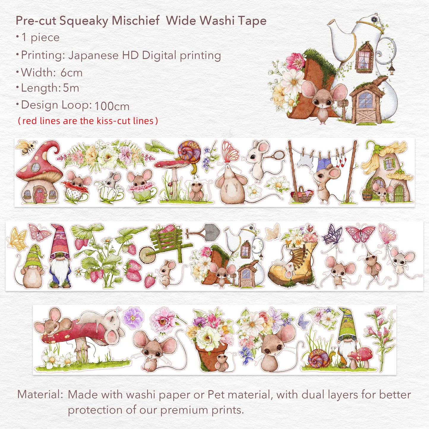 Washi Tape Store - Pre-cut Squeaky Mischief Wide PET Tape