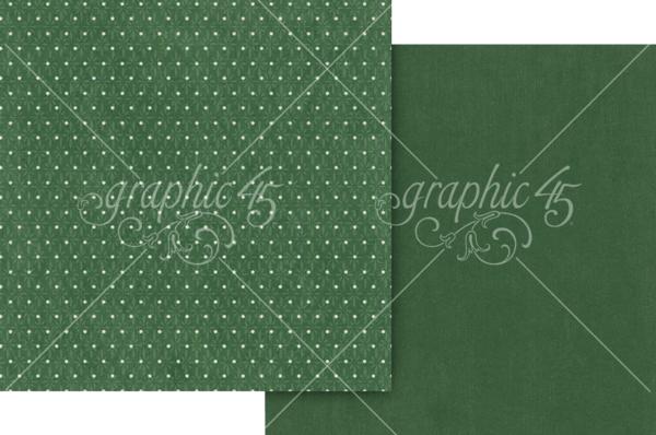 Graphic 45 Deck The Halls Holly Green Pattern & Solid Sheet