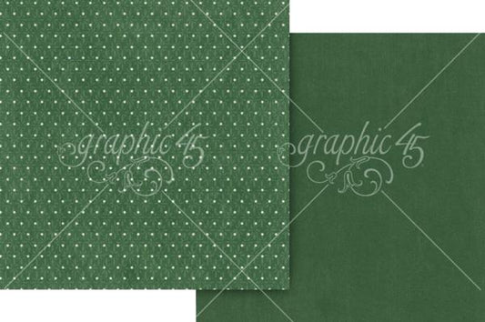 Graphic 45 Deck The Halls Holly Green Pattern & Solid Sheet