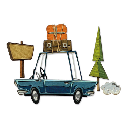 Sizzix Tim Holtz Road trip Retro Car and Luggage Thinlets Die Cuts 666288