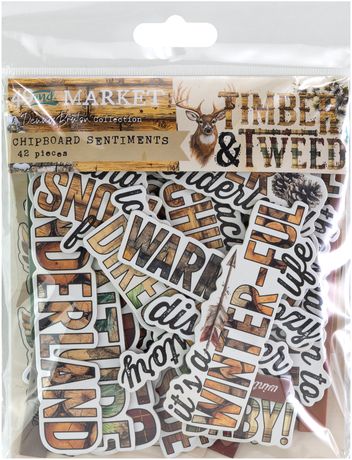 49 And Market  Timber Tweed Chipboard Sentiments 42 Pieces