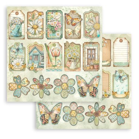 **PRE-ORDER ONLY**  Stamperia Daisy Art Double-Sided Cardstock 12x12 - Tags
