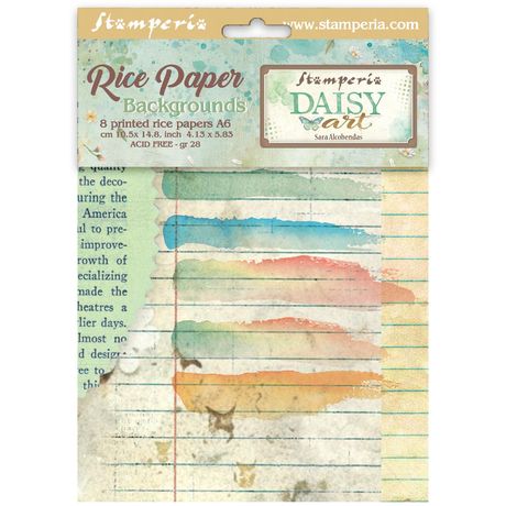 **PRE-ORDER ONLY**  Stamperia Rice Paper Backgrounds A6 8/Pkg - Daisy Art