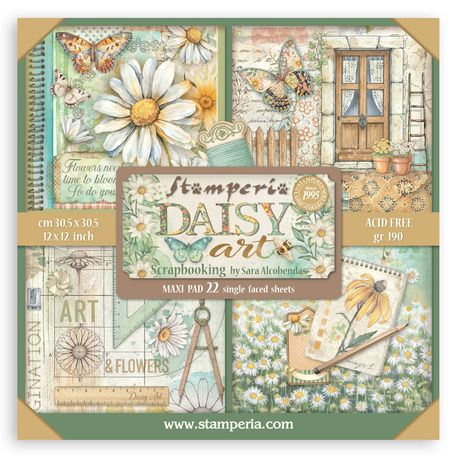 **PRE-ORDER ONLY**  Stamperia Single-Sided Paper Pad 12x12 22/Pkg - Daisy Art