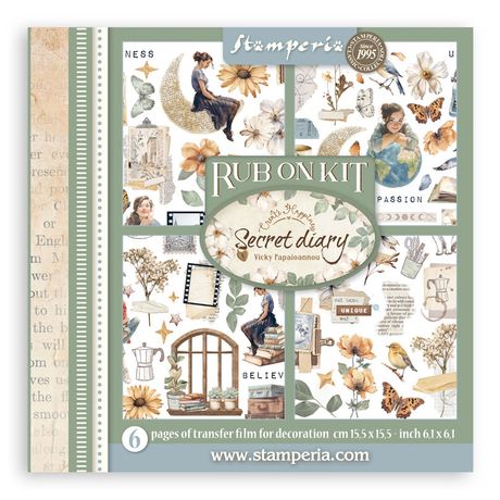 **PRE-ORDER ONLY**  Stamperia Assortment Rub-On Kit  6/Pkg - Secret Diary
