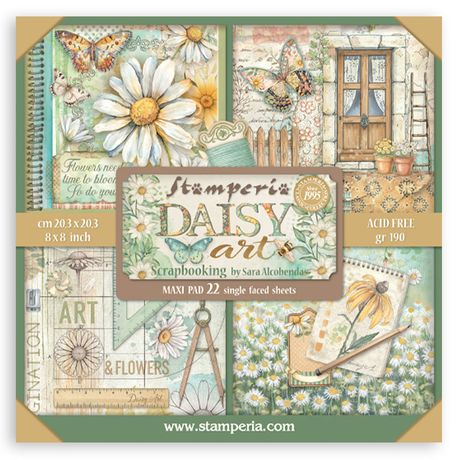 **PRE-ORDER ONLY**  Stamperia Single-Sided Paper Pad 8X8 22/Pkg - Daisy Art