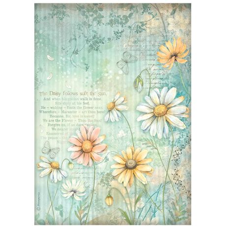 **PRE-ORDER ONLY**  Stamperia Daisy Art Rice Paper Sheet A4 - Daisies