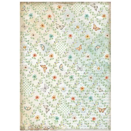 **PRE-ORDER ONLY**  Stamperia Daisy Art Rice Paper Sheet A4 - Flowers And Butterfly Pattern