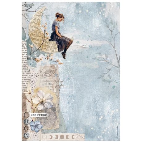 **PRE-ORDER ONLY**  Stamperia Rice Paper Sheet A4 - Secret Diary Moon