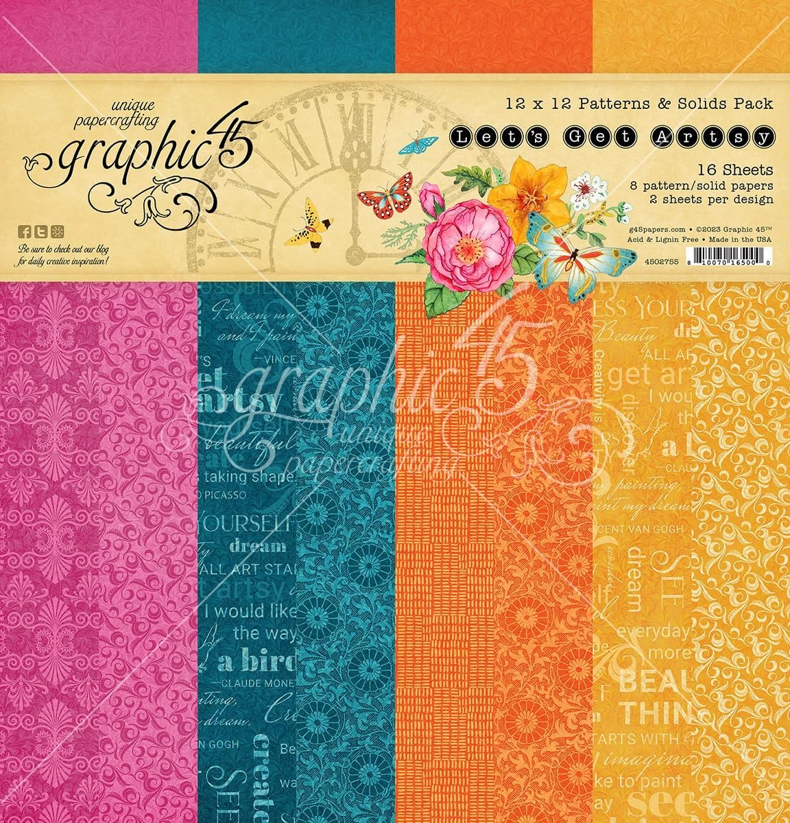 Graphic 45 Let's Get Artsy 12X12 Patterns & Solids