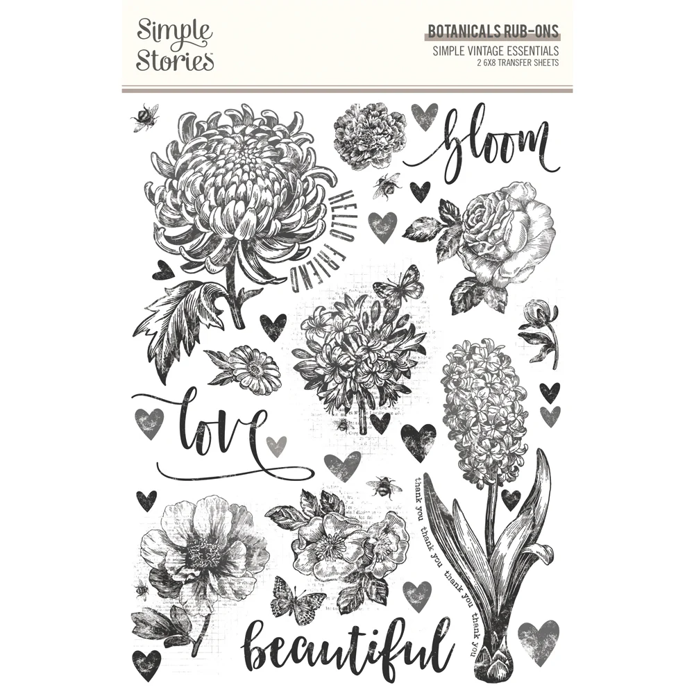 Simple Stories, Botanicals, Simple, Vintage Essentials Rub-Ons transfer sheets