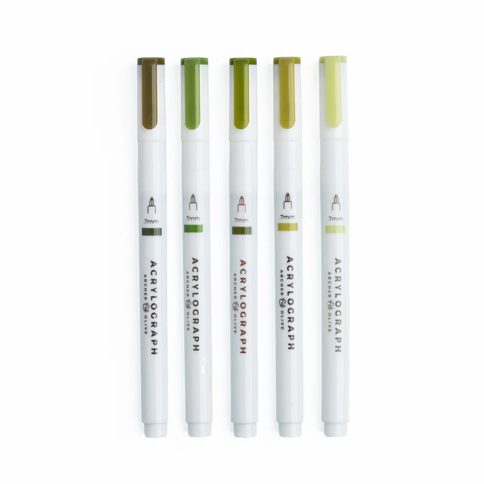 Archer & Olive - Leaf Green Hues Sets of 5 - Acrylograph