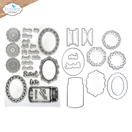 Elizabeth Craft Designs  Die and Clear Photopolymer Stamp Set - Small Doilies & Tabs Stamp and Die Set
