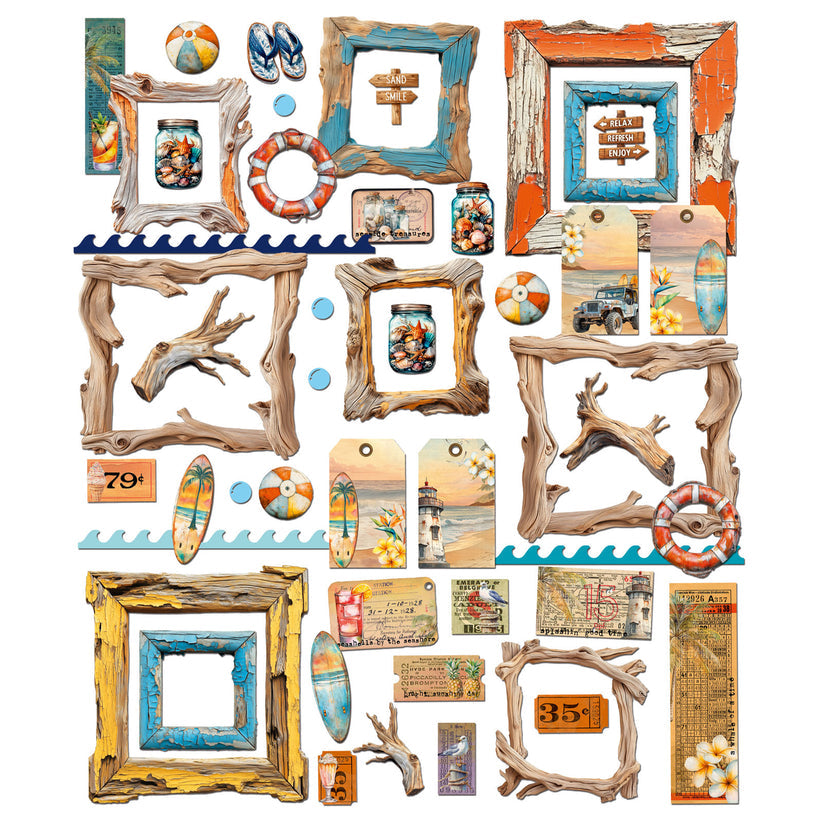 49th and Market Beach Vibes Die Cut Elements A Dennis Bruton Collection - 48 pieces - DBV32178