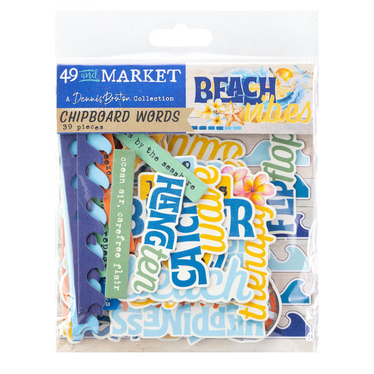 49th and Market Beach Vibes Chipboard Words A Dennis Bruton Collection- 39 pieces - DBV32185