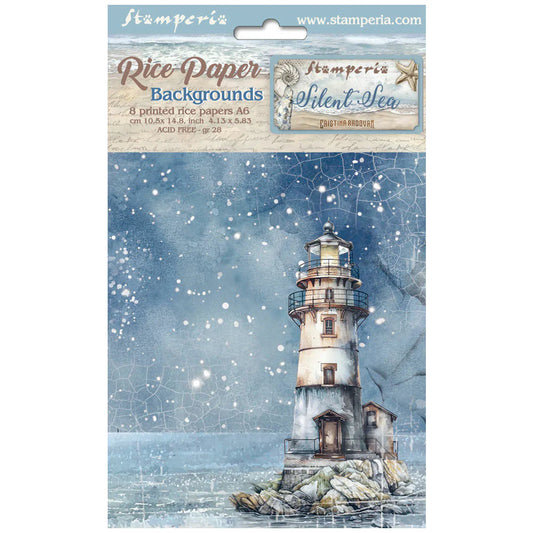 Stamperia Rice Paper - Silent Sea (A6) Backgrounds Set 8/pkg