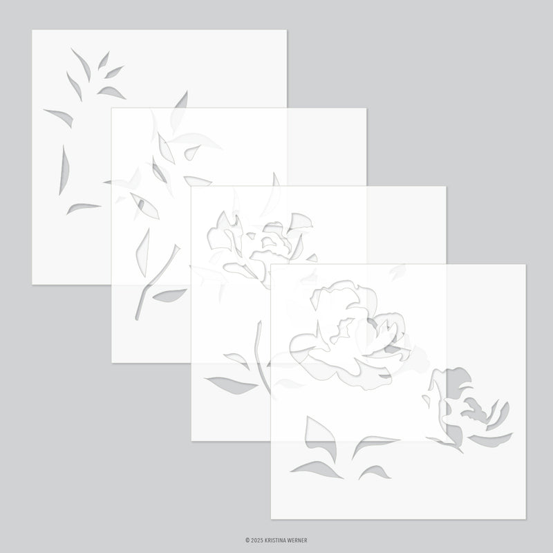 Kristina Werner with Concord & 9th - Long Line Roses Stencils KW1134 Qty 4 - 6" x  6"