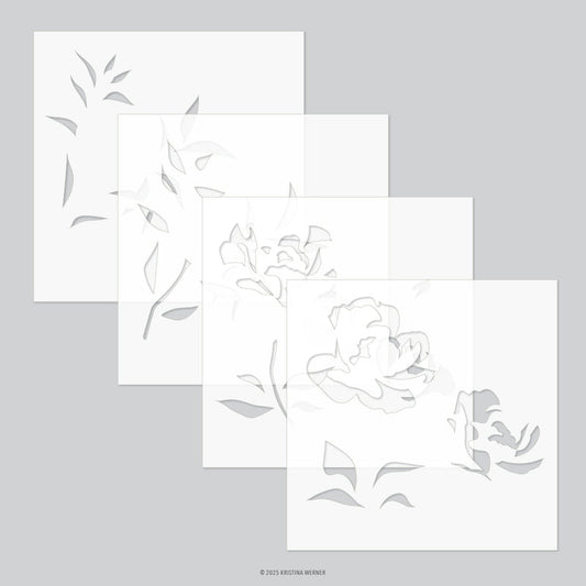 Kristina Werner with Concord & 9th - Long Line Roses Stencils KW1134 Qty 4 - 6" x  6"