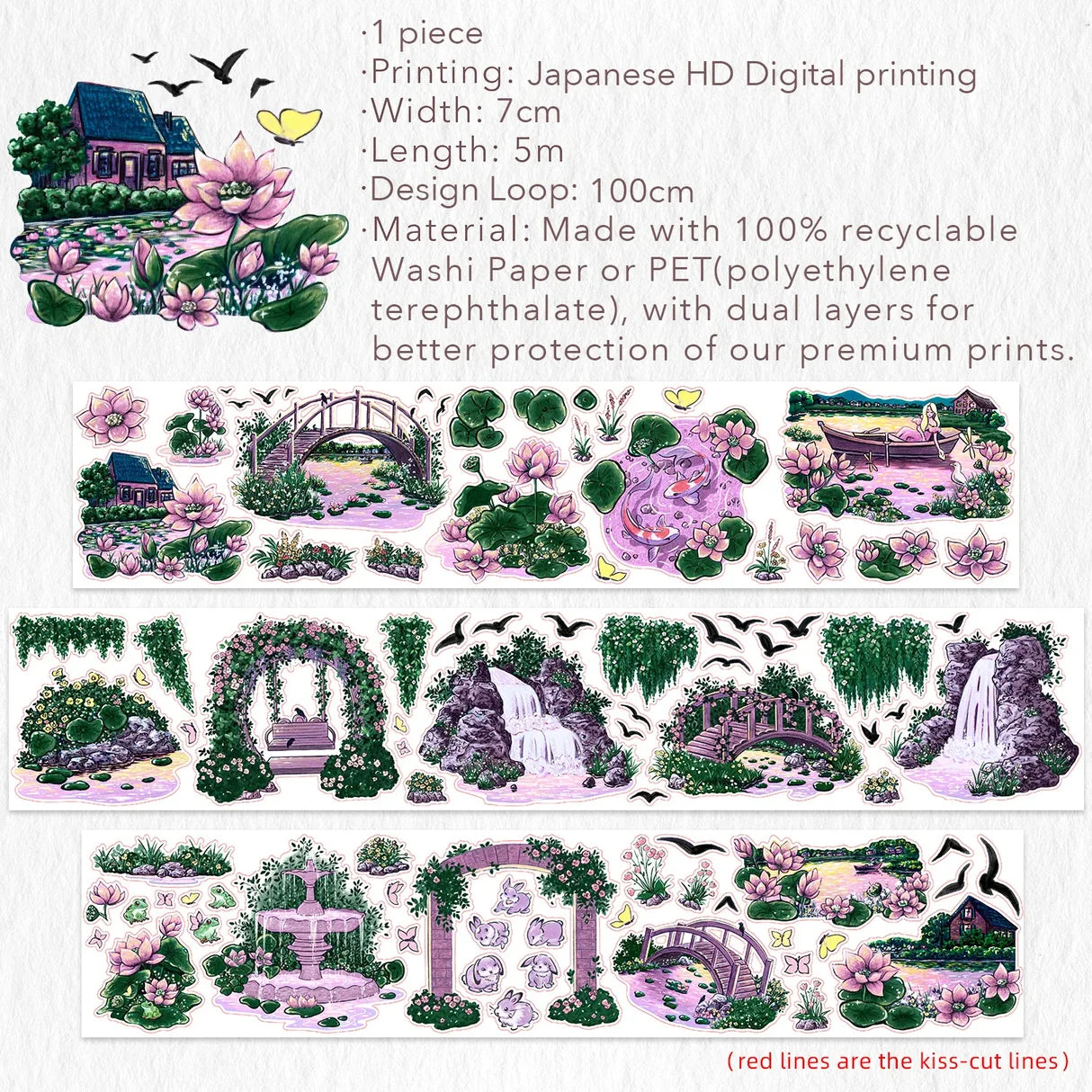 Washi Tape Store - Pre-cut Lotus Saga Wide PET Tape