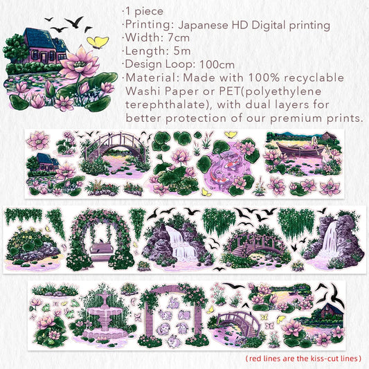 Washi Tape Store - Pre-cut Lotus Saga Wide PET Tape