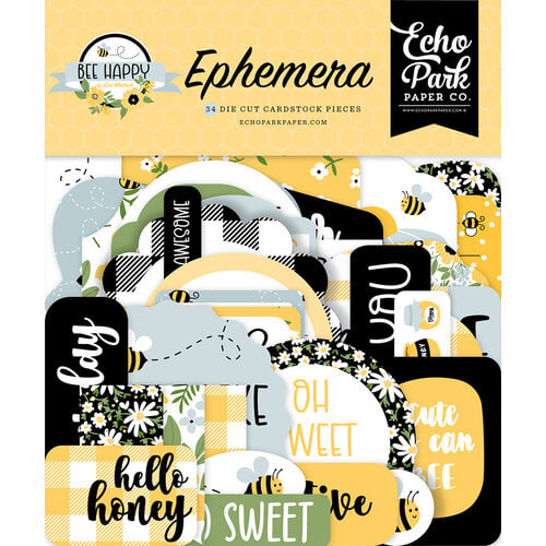 Echo Park Paper Company Ephemera Die Cut Cardstock Pieces Bee Happy - Qty 34 - BH319024