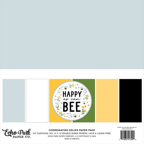 Echo Park Paper Company Bee Happy Coordinating Solids Paper Pack By Lori Whitlock - Qty 6 - 12"x12" - BH319105