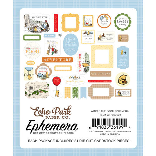 Echo Park Paper Company Ephemera Die Cut Cardstock Pieces Winnie the Pooh  - Qty 34 - WTP363024