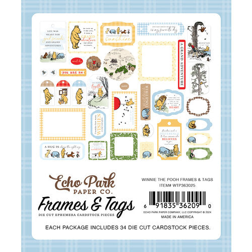Echo Park Paper Company Frames & Tags Die Cut Cardstock Pieces Winnie the Pooh - Qty 34 - WTP363025