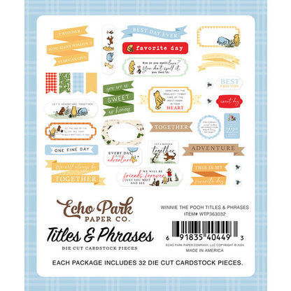 Echo Park Paper Company Title & Phrases Die Cut Cardstock Pieces Winnie the Pooh  - Qty 32 - WTP363032